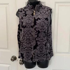 Charter Club Velour Demask zip up vest size medium black gray